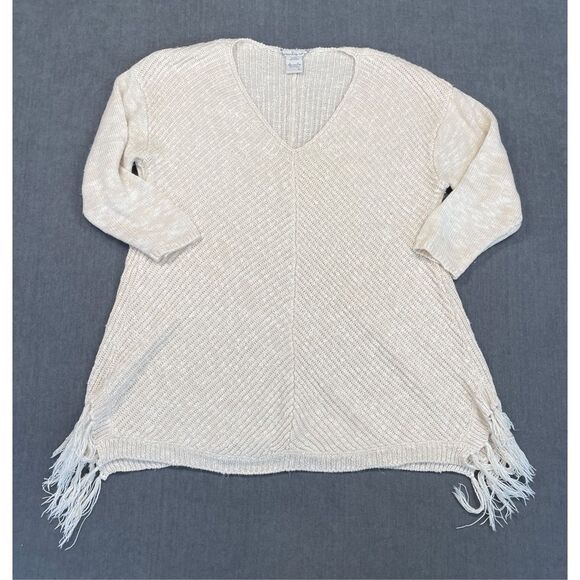 Boho Tunic Length Sweater American Rag Women L Cream Beachy Resort Coastal - Picture 1 of 7